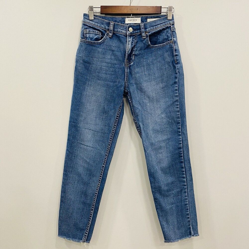 PACSUN L.A. 25 Womens Vintage Icon Blue High Rise Raw Hem Mom Jeans Denim Boho